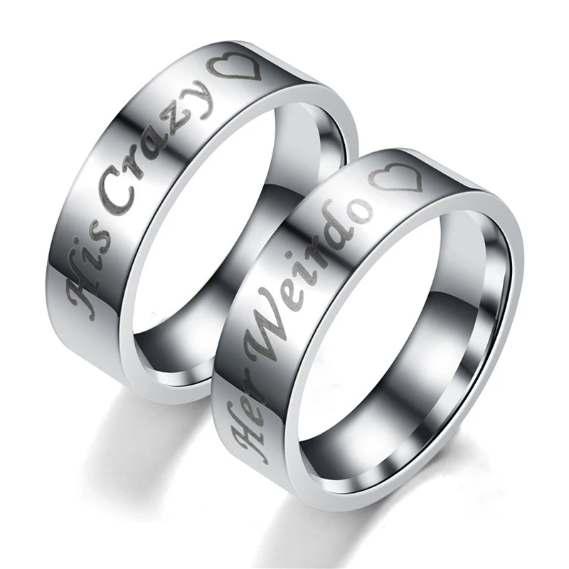 

Stainless Steel Ring Wholesale Fashion His Crazy Her Weirdo Couple Jewelry Silver Stainless Steel Ring