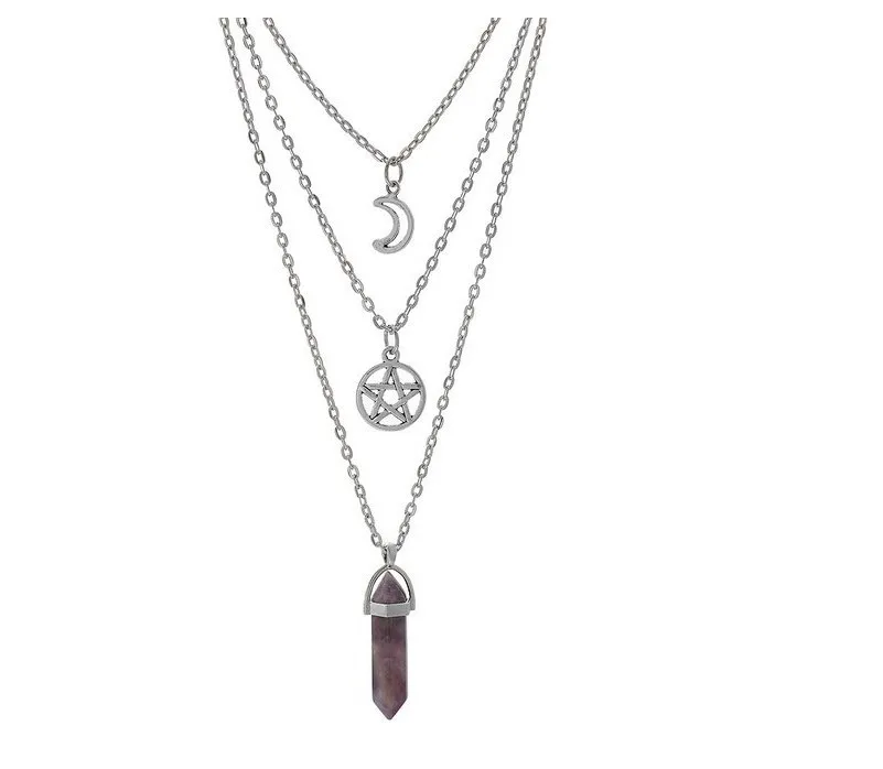 Pentacle Chakra Charm Pendant Multi Layer Alloy Chain Choker Necklace Set Gothic Jewelry Moon Pentagram Necklace, Purple amethyst/white pine/protein/blue dot white/black/amethyst
Pentacle Chakra Charm Pendant Multi Layer Alloy Chain Choker Necklace Set Gothic Jewelry Moon Pentagram Necklace, Purple amethyst/white pine/protein/blue dot white/black/amethyst