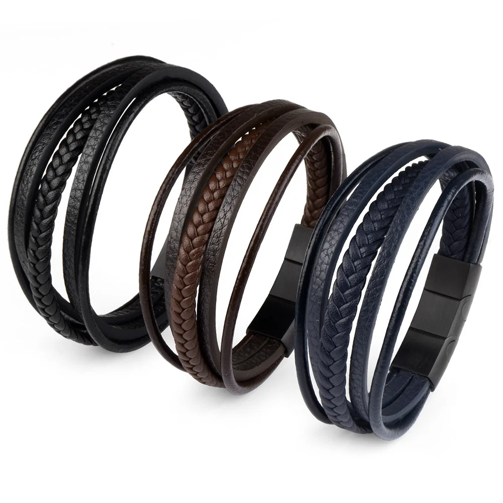 New High Quality Genuine Leather Extended Removable Stainless Steel Clasp Bangle, Black blue brown
New High Quality Genuine Leather Extended Removable Stainless Steel Clasp Bangle, Black blue brown