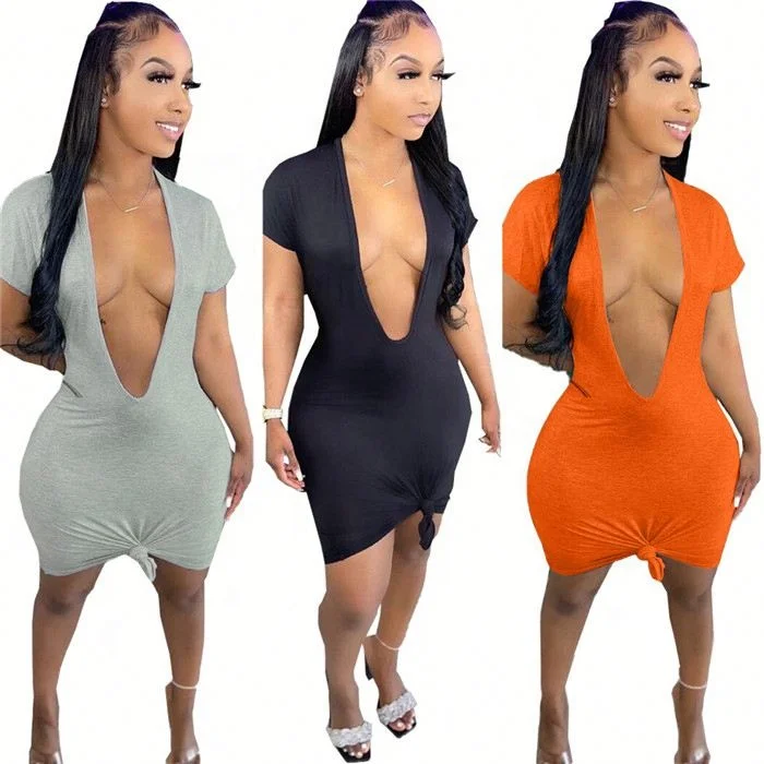 GE8616-Women Designer Clothes Solid Color Deep V Neck Dress For Women Summer Mini Dress
GE8616-Women Designer Clothes Solid Color Deep V Neck Dress For Women Summer Mini Dress