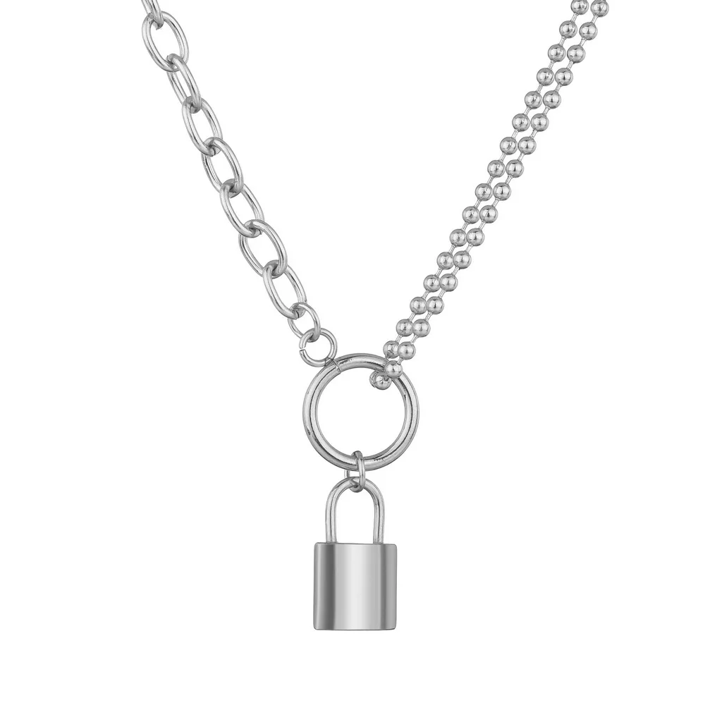 European Stainless Steel Lock Necklace Trendy Asymmetry Chain Lock Pendant Necklace, Silver
European Stainless Steel Lock Necklace Trendy Asymmetry Chain Lock Pendant Necklace, Silver