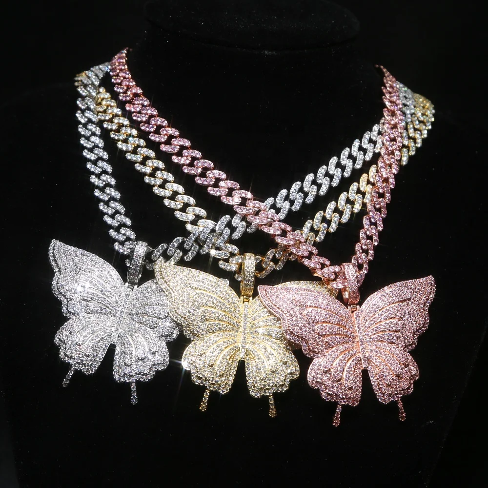 iced out bling big large butterfly pendant with cuban chain tennis chain paved new hip hop women necklace chain wholesale, Black
iced out bling big large butterfly pendant with cuban chain tennis chain paved new hip hop women necklace chain wholesale, Black