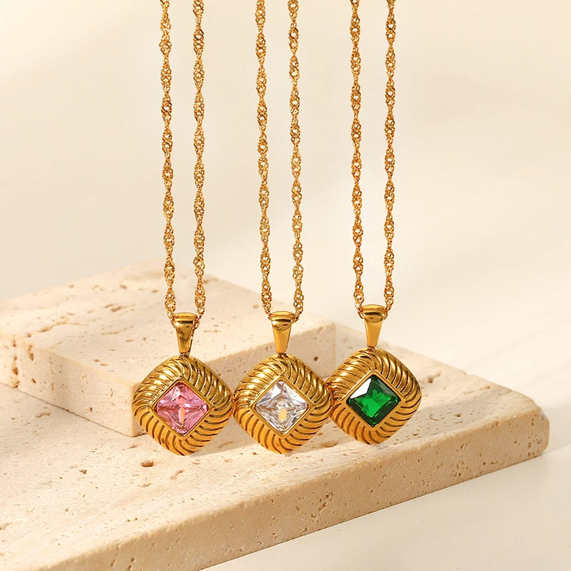 Retro Colorful Square Cubic Zirconia 18K Gold Plated Vintage Rib Women Jewelry Stainless Steel Pendant Necklaces
Retro Colorful Square Cubic Zirconia 18K Gold Plated Vintage Rib Women Jewelry Stainless Steel Pendant Necklaces