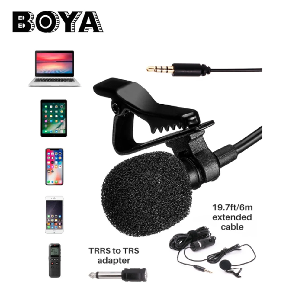 BOYA BY-M1 6m clipsable Micro Cravate 3.5mm omnidirectionnelle Micro À Condensateur pour Smartphone SONY Canon Nikon DSLR