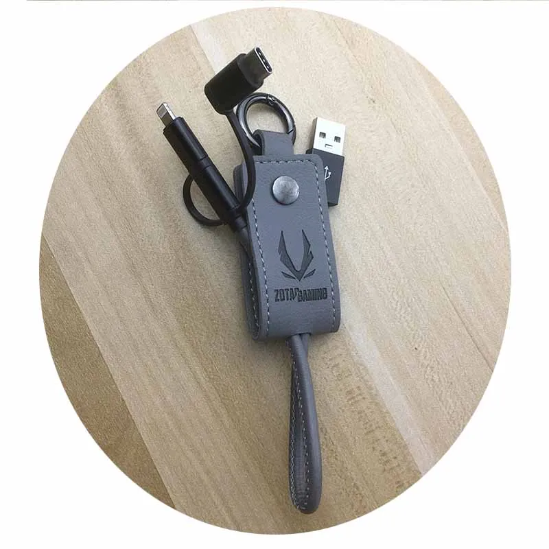 with nice package Short keychain leather 3-in-1 Sync and Charge micro USB Type C for iPhone iPad Air mini, Samsung and more - ANKUX.COM