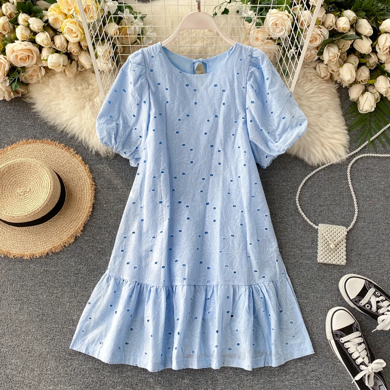 Latest Cute Style Summer Puff Sleeve Dress Embroidery Ladies Girl Loose Hollow Out Ruffle Women Mini Dress
Latest Cute Style Summer Puff Sleeve Dress Embroidery Ladies Girl Loose Hollow Out Ruffle Women Mini Dress