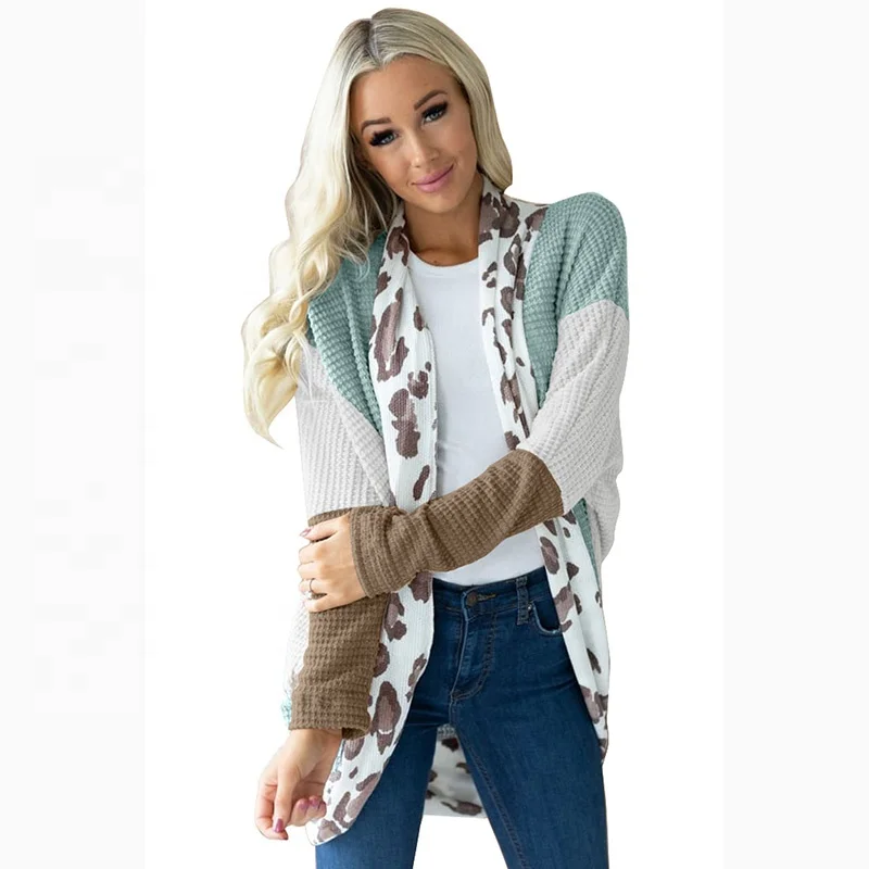 2021 Customized Women Fashion Sweater Leopard Splicing Waffle Knit Color Block Cardigan, Accept customized color block cardigan
2021 Customized Women Fashion Sweater Leopard Splicing Waffle Knit Color Block Cardigan, Accept customized color block cardigan