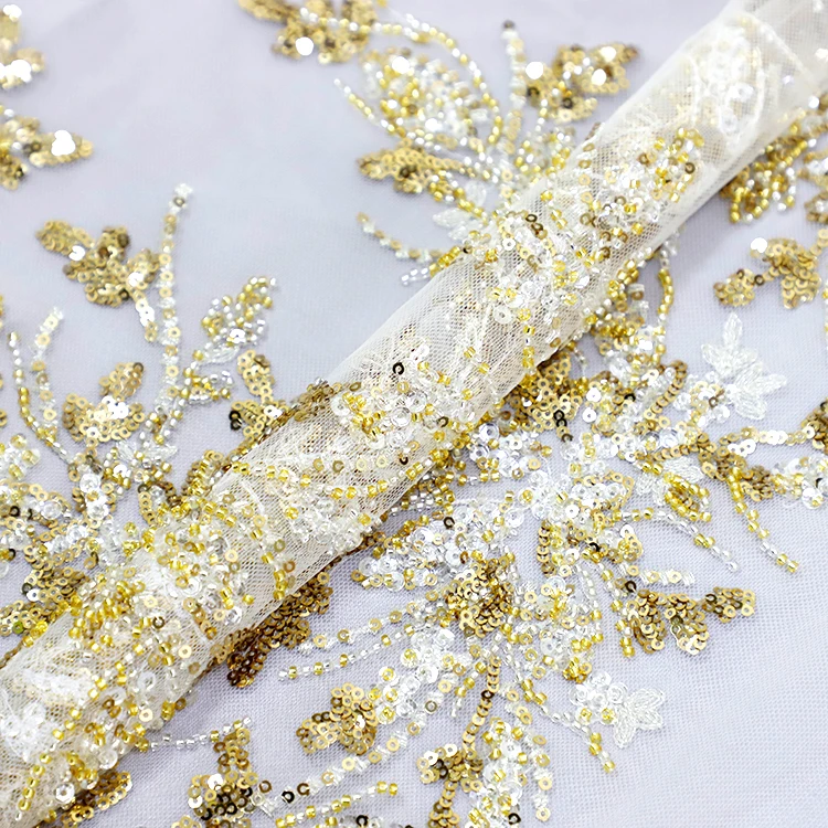 QC073 2021 Gold Color Sequins Beaded Lace Fabric High Quality Lace Fabric With Embroidery For Evening Woman Dress, Accept customized color
QC073 2021 Gold Color Sequins Beaded Lace Fabric High Quality Lace Fabric With Embroidery For Evening Woman Dress, Accept customized color