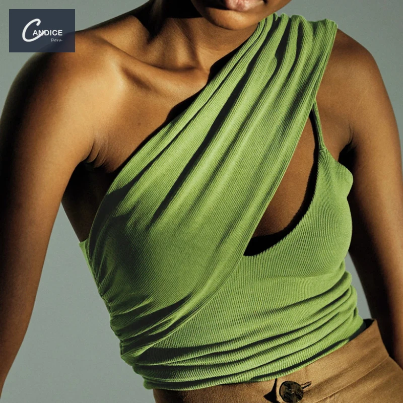 Candice 2021 summer designer t shirt sexy green tank top sleeveless ribbed knit one shoulder crop tops for women
Candice 2021 summer designer t shirt sexy green tank top sleeveless ribbed knit one shoulder crop tops for women