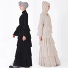 2019 Casual comfortable ruffle layer chiffon Islamic dress black fashion front open abaya