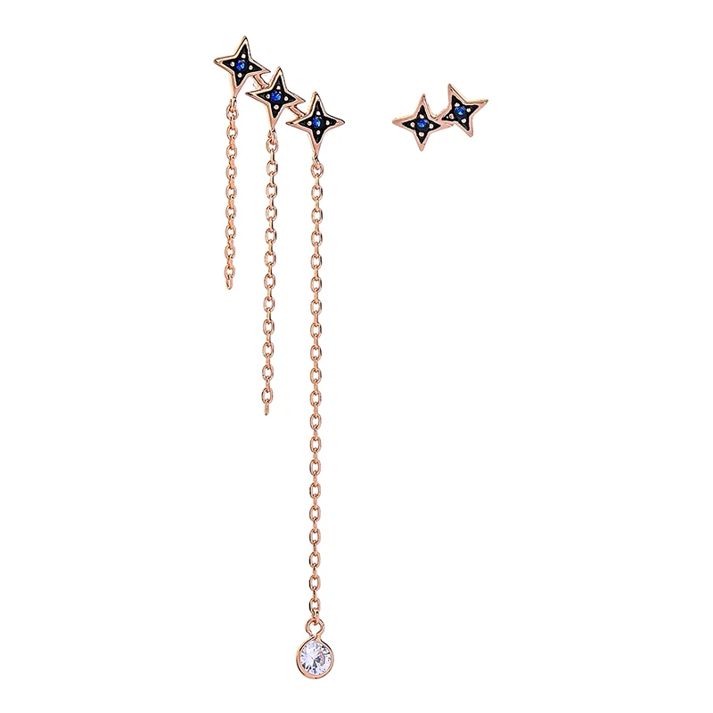me00108 Asymmetric Fascinating Flashing Blue Star Zirconia Long Rose Gold Brass Layered Chain Tassel Mismatched Stud Earrings
me00108 Asymmetric Fascinating Flashing Blue Star Zirconia Long Rose Gold Brass Layered Chain Tassel Mismatched Stud Earrings