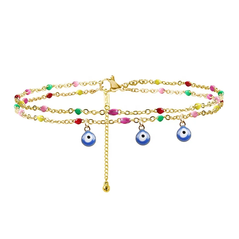High quality European and American Beach Colorful Stainless Steel Double Layer Blue Eye Anklet For Women
High quality European and American Beach Colorful Stainless Steel Double Layer Blue Eye Anklet For Women