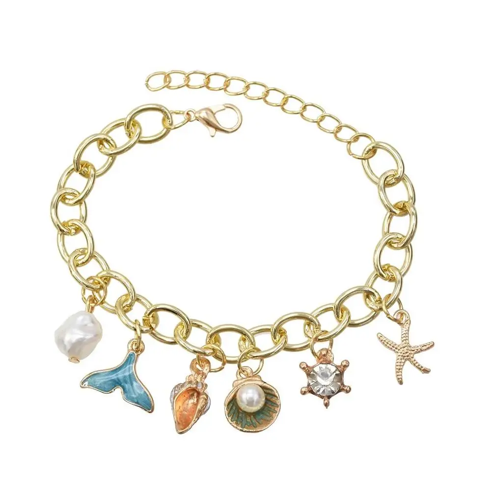 Korean Bracelets Gold Plated Pearl Starfish Crystal Charms Bracelet For Women jewelry.
Korean Bracelets Gold Plated Pearl Starfish Crystal Charms Bracelet For Women jewelry.