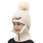 N647 One piece knitted scarf hat windproof thick earflap hats beanie wool warm winter hats for women