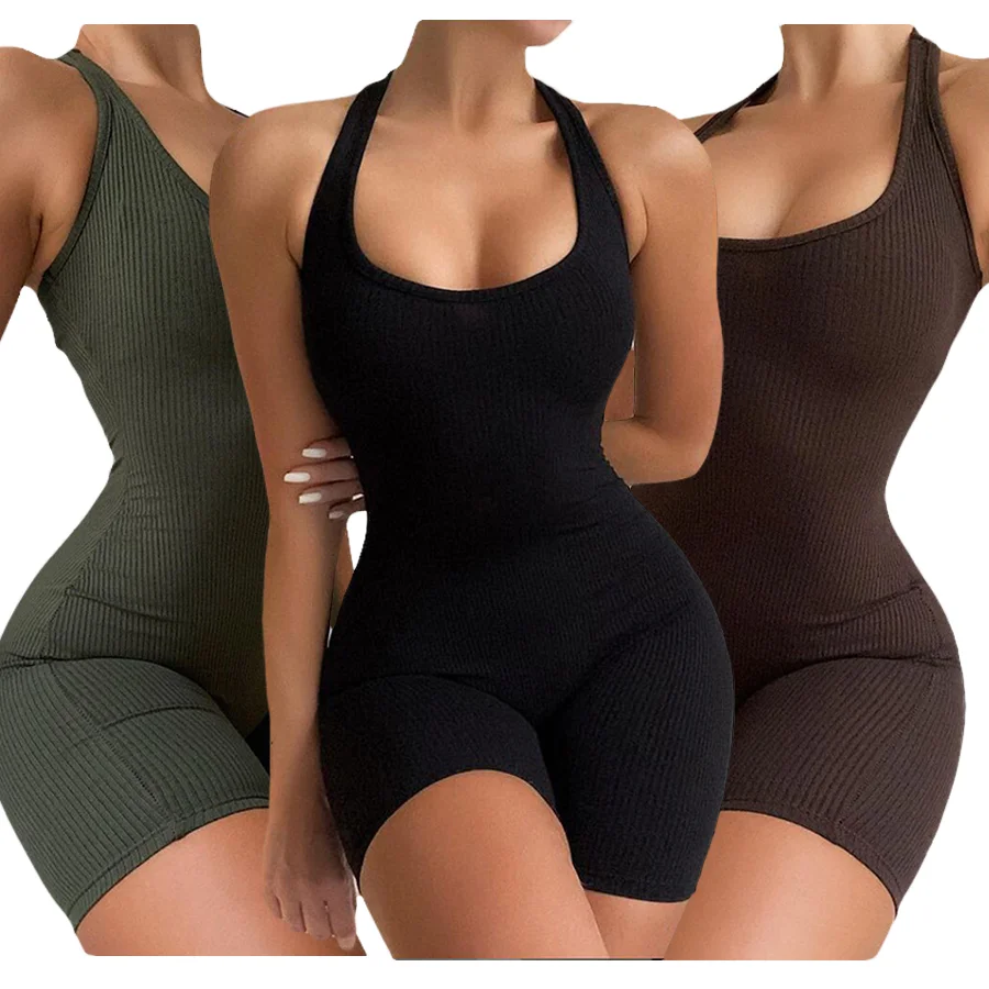 Custom Solid Color Sexy Halter Sleeveless Bodycon Lingerie Bodysuits Ribbed Short One Piece Jumpsuits Sport Rompers For Women
Custom Solid Color Sexy Halter Sleeveless Bodycon Lingerie Bodysuits Ribbed Short One Piece Jumpsuits Sport Rompers For Women