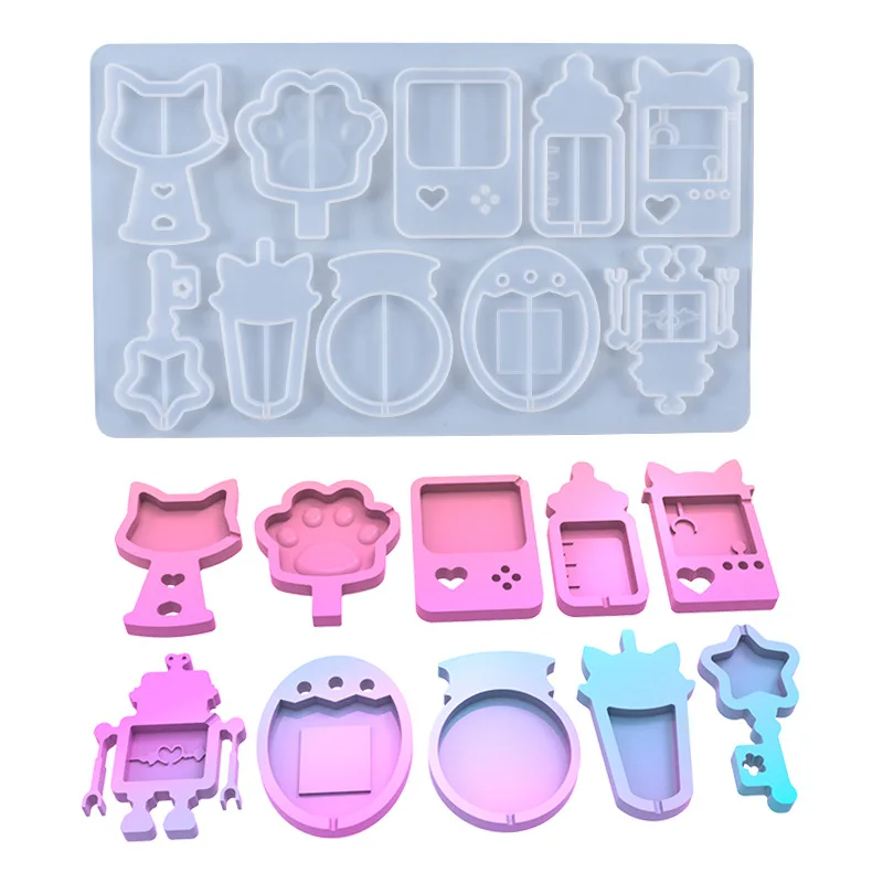 Multi Shape Kid Gift Present Resin Epoxy Keychain Doll Machine Milk Bottle Cat Paw Robot Perfume Drink Star Silicone Shaker Mold
Multi Shape Kid Gift Present Resin Epoxy Keychain Doll Machine Milk Bottle Cat Paw Robot Perfume Drink Star Silicone Shaker Mold