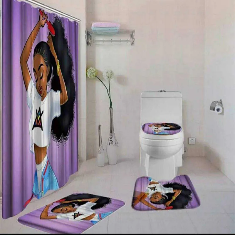 Fashion black girls printed design bathroom waterproof fabric shower curtains, Custom-made
Fashion black girls printed design bathroom waterproof fabric shower curtains, Custom-made