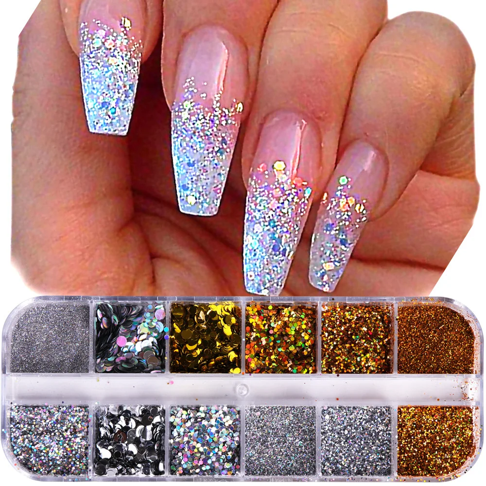 Nail Glitter Mix 12Grid Gold Sliver Mix Size Chamel UV Gel Polish Decals Nail Art Tool Tips Polish Design Other Nail Supplies
Nail Glitter Mix 12Grid Gold Sliver Mix Size Chamel UV Gel Polish Decals Nail Art Tool Tips Polish Design Other Nail Supplies