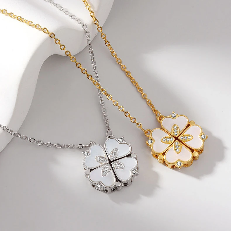 Daidan Clover Heart Sterling Silver Gold Plated Zirconia Four Leaf Clover 18K Magnetic Shell Necklaces
Daidan Clover Heart Sterling Silver Gold Plated Zirconia Four Leaf Clover 18K Magnetic Shell Necklaces