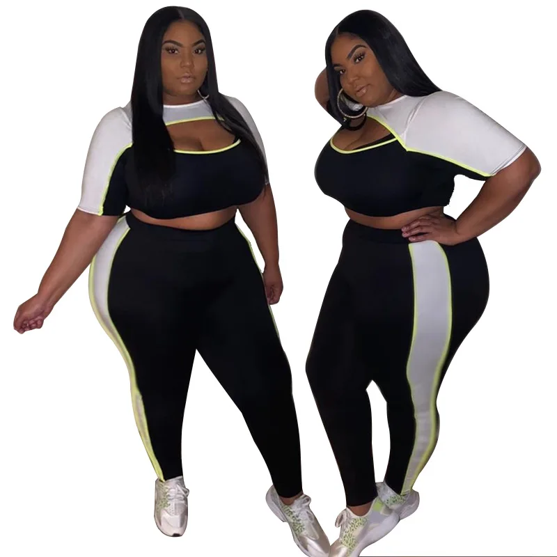 Plus size geometric patchwork crop top slim pants two piece clothes tracksuit 2 piece set, Picture color
Plus size geometric patchwork crop top slim pants two piece clothes tracksuit 2 piece set, Picture color