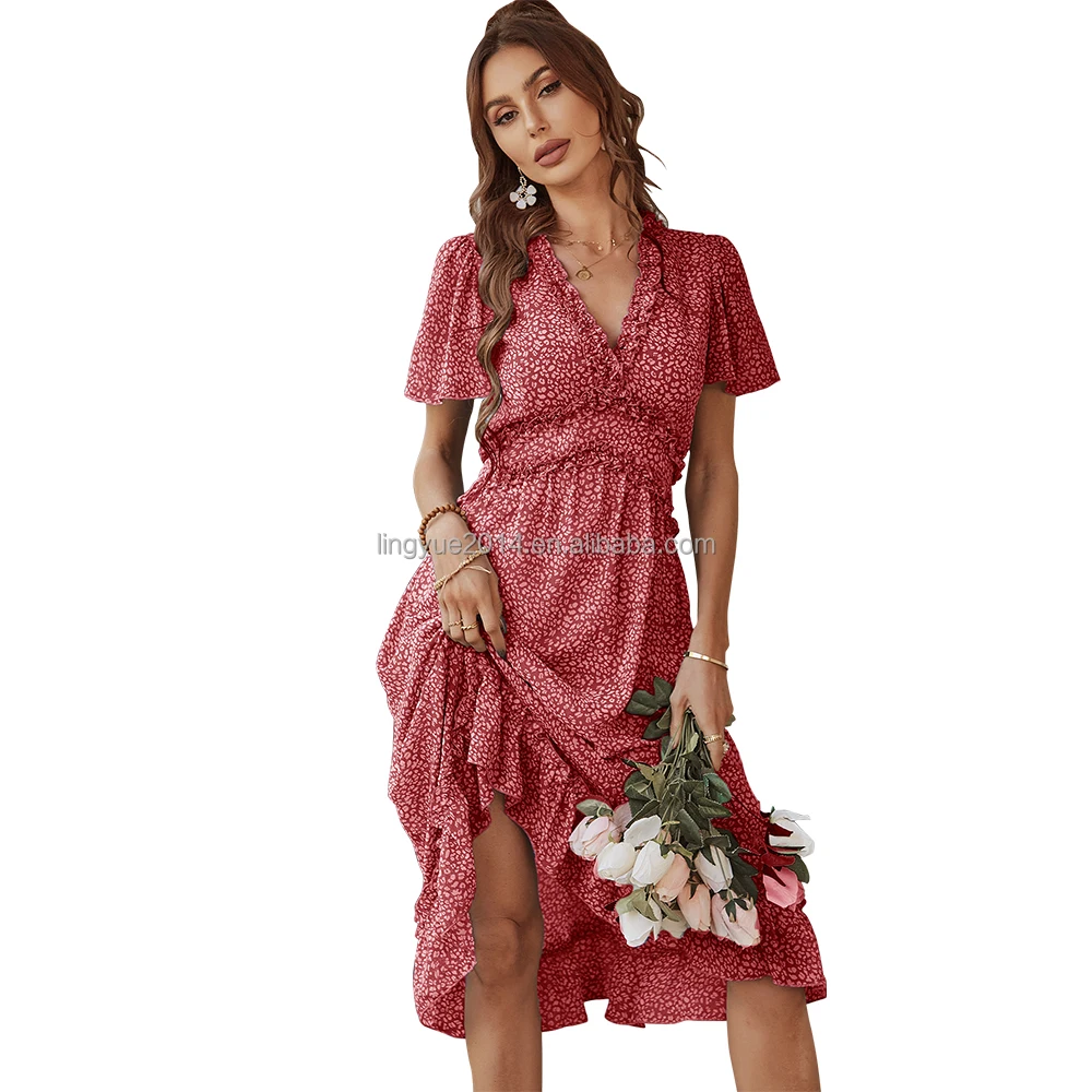 Sexy Leopard point dress long skirt 2022 summer V-neck short sleeve high waist temperament large swing skirt, 6 colors
Sexy Leopard point dress long skirt 2022 summer V-neck short sleeve high waist temperament large swing skirt, 6 colors