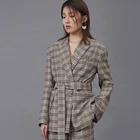 Khaki plaid suit belt professional autumn and winter Women suit