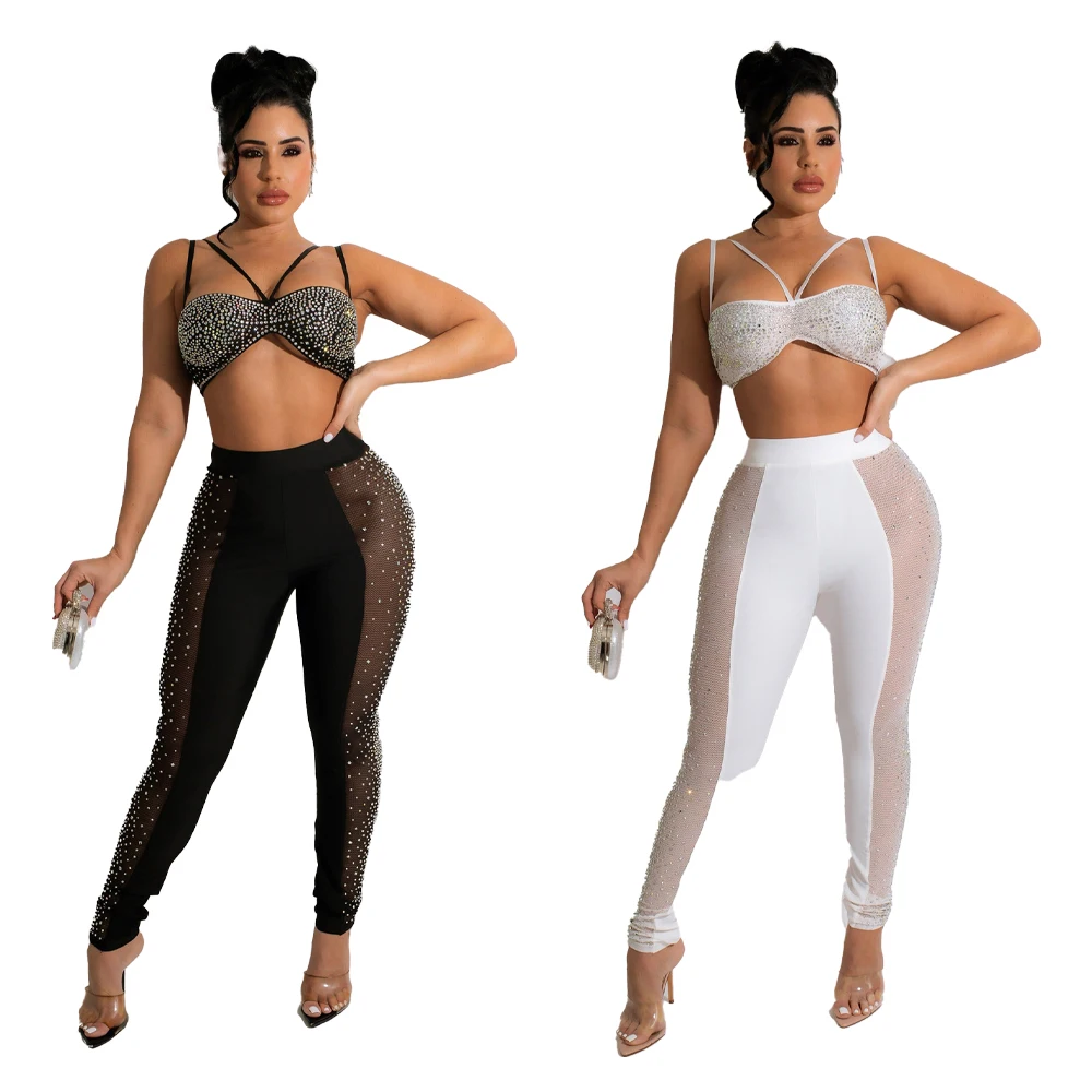 T3181 - tank top and pants sexy fashion backless rhinestones mesh women's two piece set clothes
T3181 - tank top and pants sexy fashion backless rhinestones mesh women's two piece set clothes