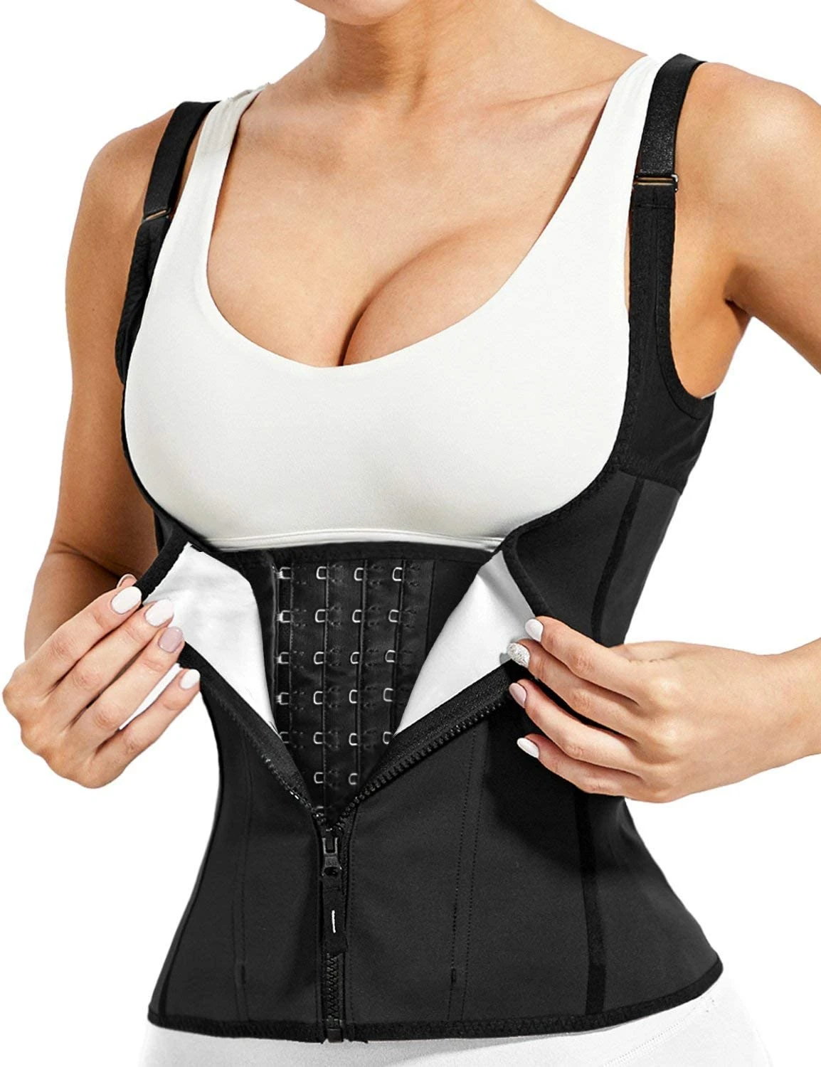 Womens Zipper Sauna Vest Body Shaper Cincher Tank Top Sweat Waist Trainer Corset with Adjustable Straps, Black
Womens Zipper Sauna Vest Body Shaper Cincher Tank Top Sweat Waist Trainer Corset with Adjustable Straps, Black