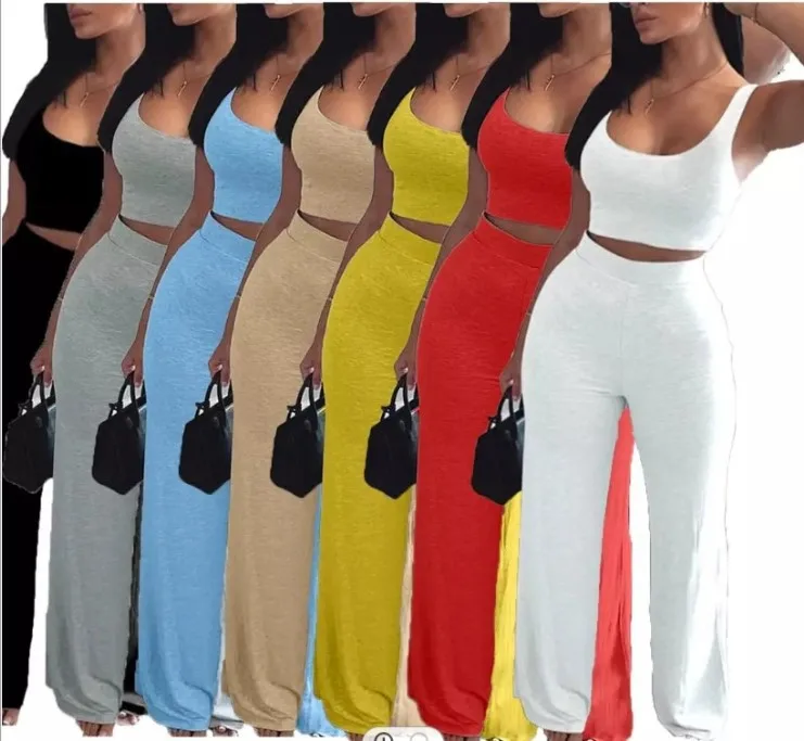 2021 Summer New Arrival High Waist Wide Leg Crop Top And Long Pants Solid Color Two Piece Pants Set
2021 Summer New Arrival High Waist Wide Leg Crop Top And Long Pants Solid Color Two Piece Pants Set