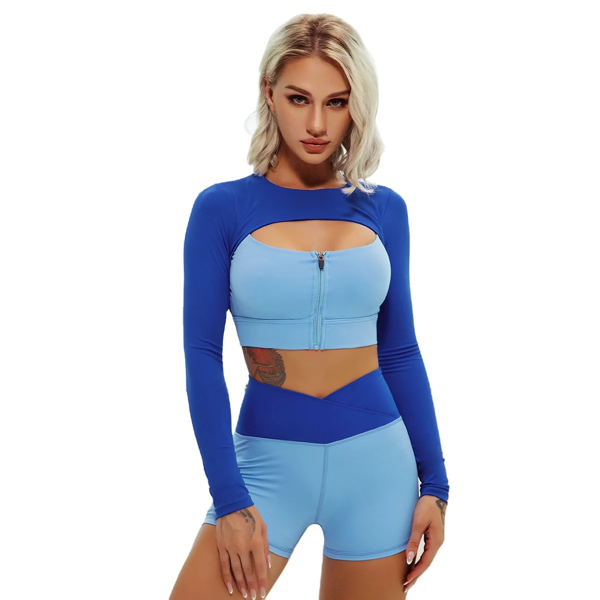 Sexy Gym Clothes Color block Long Sleeve Crop Top V Cut Short Leggings Workout Sets & Workout Suit Sport Bra And Shorts Yoga Set, Picture color/custom color
Sexy Gym Clothes Color block Long Sleeve Crop Top V Cut Short Leggings Workout Sets & Workout Suit Sport Bra And Shorts Yoga Set, Picture color/custom color