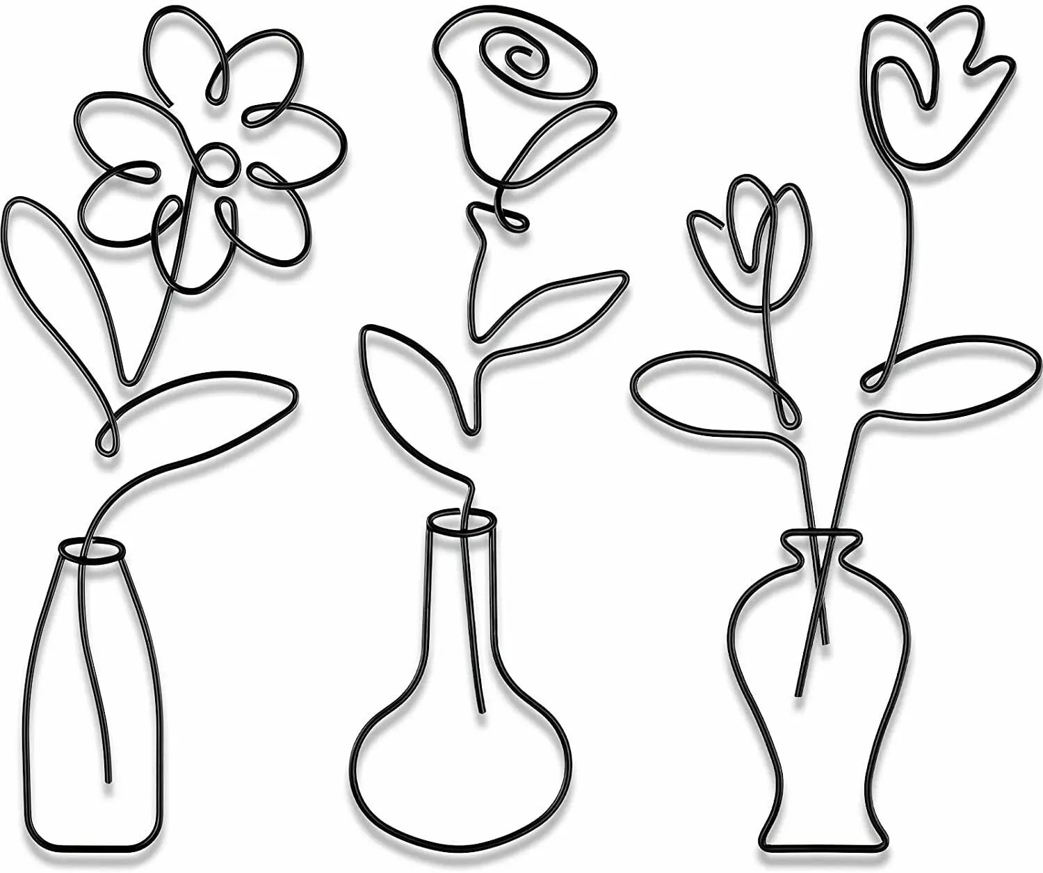 3 Pieces Metal Flower Wall Decor Minimalist Metal Flower Decor TY2415, Black