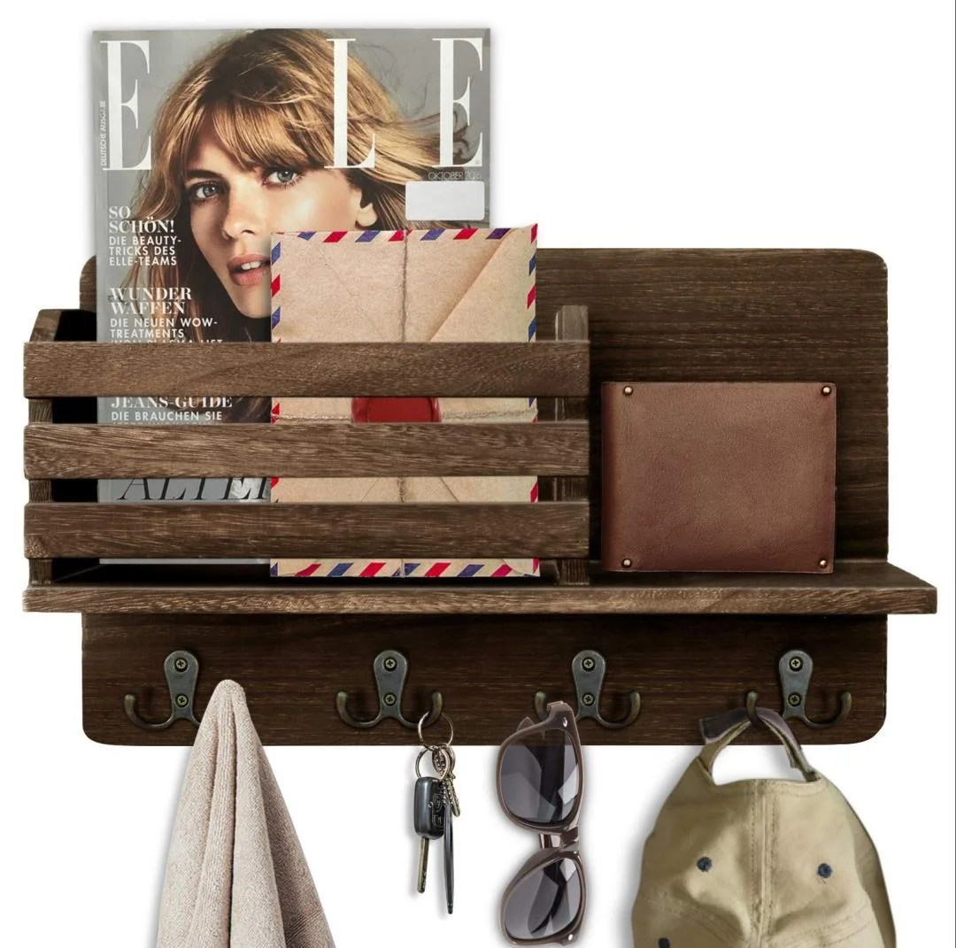 Key holder for wall wooden wall mounted mail sorter organizer with 4 double key hooks for entryway, storage, living room(Brown), Accept customized
Key holder for wall wooden wall mounted mail sorter organizer with 4 double key hooks for entryway, storage, living room(Brown), Accept customized