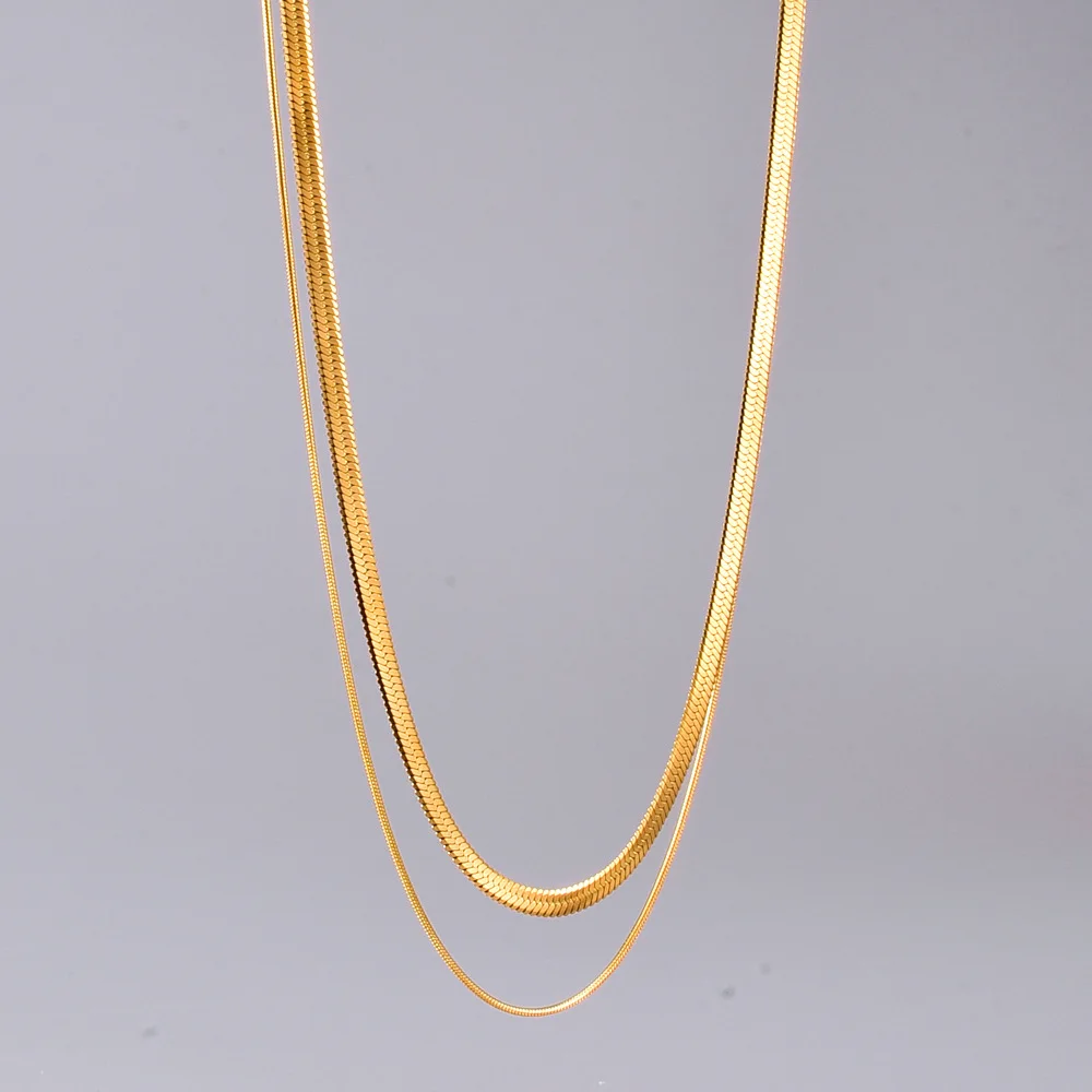 High Quality Girls Choker Double Layer Round Flat Stainless Steel Women Necklace Gold Snake Double Chain
High Quality Girls Choker Double Layer Round Flat Stainless Steel Women Necklace Gold Snake Double Chain