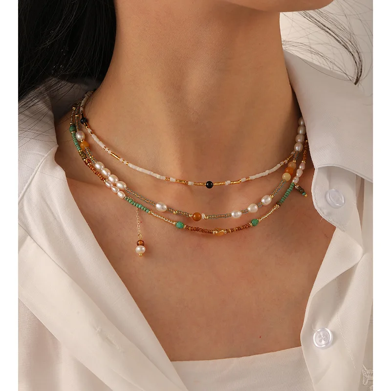 New Summer Fashion Boho Necklace Colorful Beaded Stone Necklace Personality Freshwater Pearl Necklace for women
New Summer Fashion Boho Necklace Colorful Beaded Stone Necklace Personality Freshwater Pearl Necklace for women