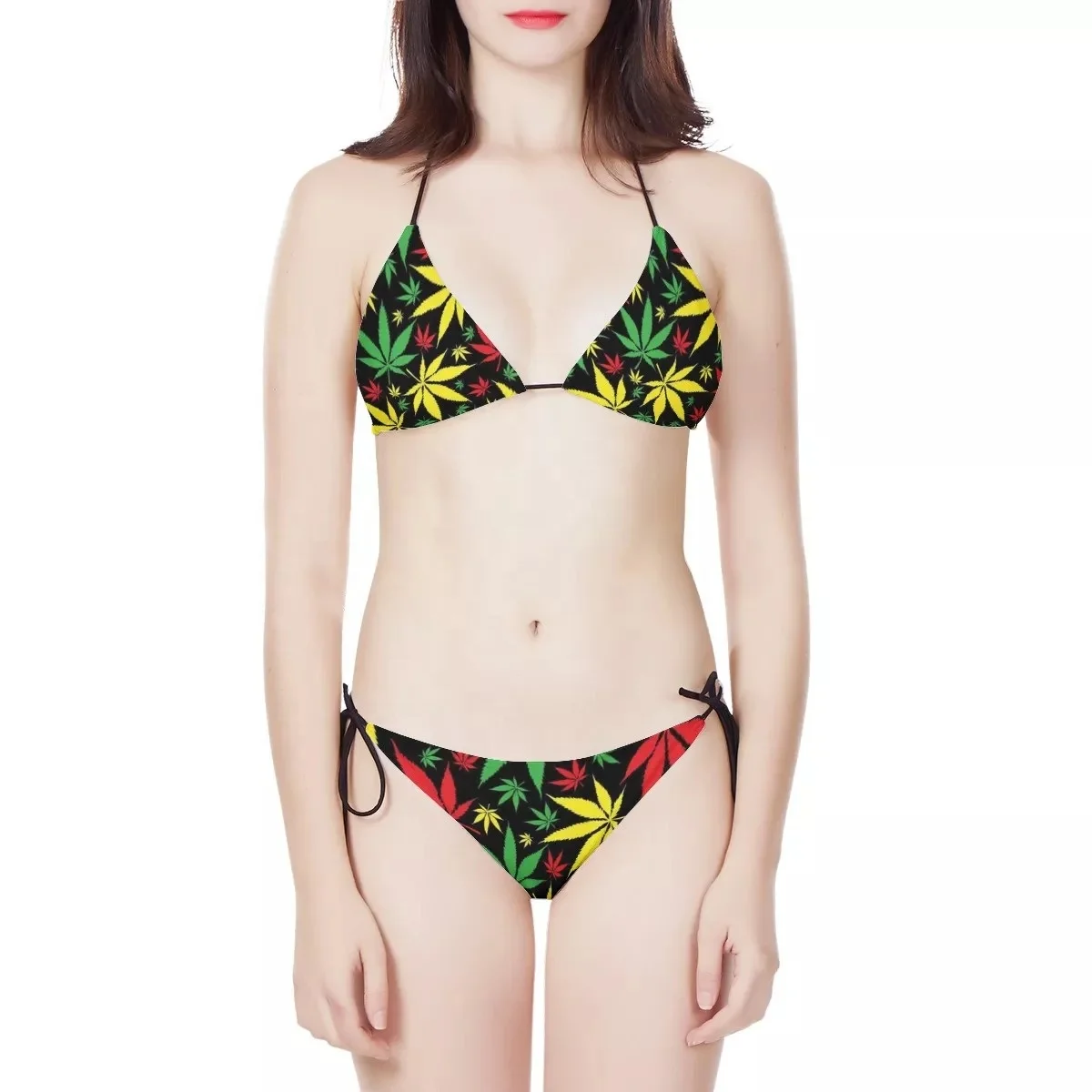 Customized Jamaican Colorful Hemp Leaves Weed Pattern Bandage Swimsuit Set Padded Halter Womens Swimwear 2021 Bikini, Customized color
Customized Jamaican Colorful Hemp Leaves Weed Pattern Bandage Swimsuit Set Padded Halter Womens Swimwear 2021 Bikini, Customized color