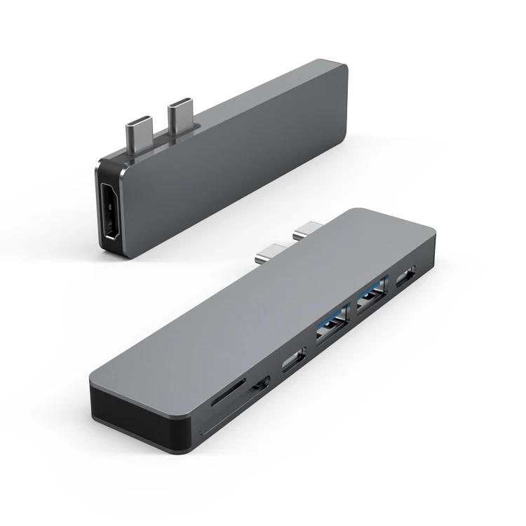 High Quality Dual usb Type C Thunderbolt3 7 in 1 usb c hub 4K@30HZ HDMI USB 3.0 SD TF For Macbook Pro 13inch, Space gray
High Quality Dual usb Type C Thunderbolt3 7 in 1 usb c hub 4K@30HZ HDMI USB 3.0 SD TF For Macbook Pro 13inch, Space gray