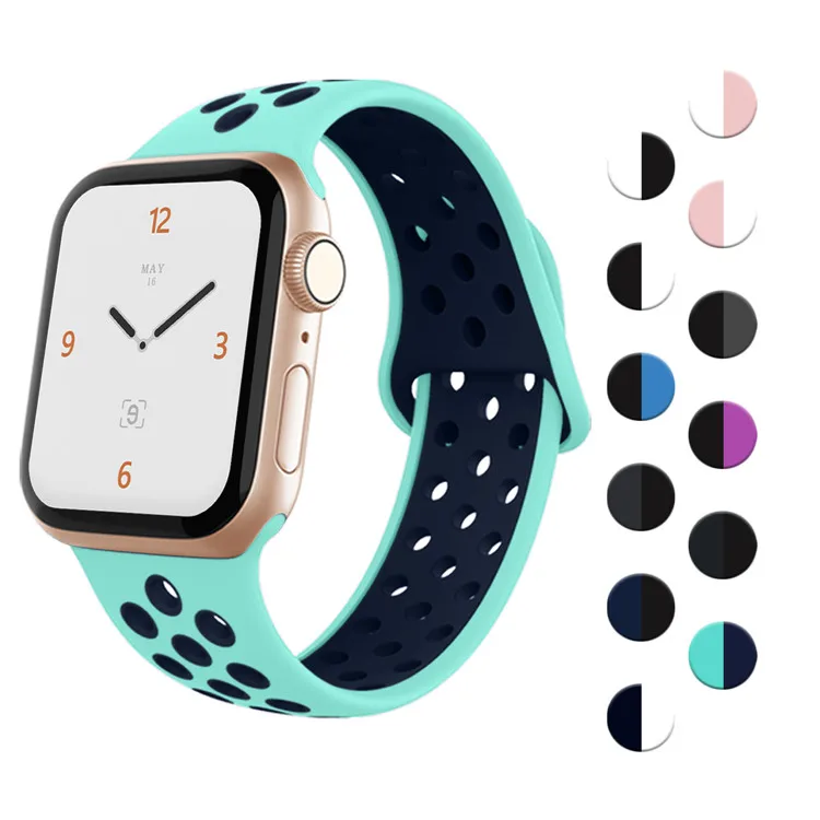 Waterproof air hole two tone custom silicone apple watch nike band strap for i watch 40mm 44mm, Black
Waterproof air hole two tone custom silicone apple watch nike band strap for i watch 40mm 44mm, Black