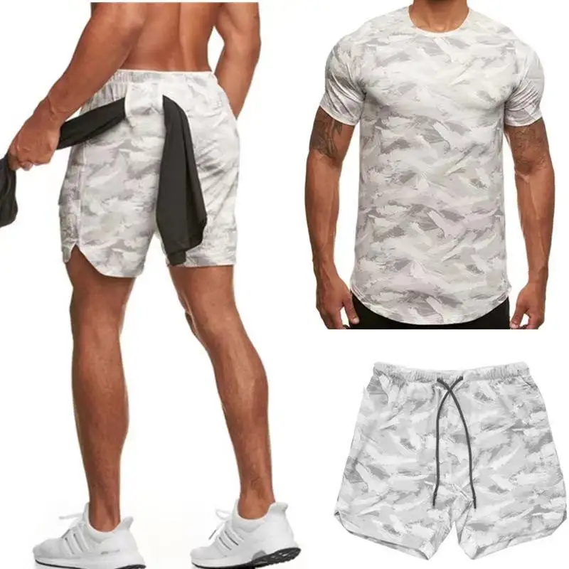 Men's quick drying set sleeve set summer new fitness leisure camouflage sportswear two piece set
Men's quick drying set sleeve set summer new fitness leisure camouflage sportswear two piece set