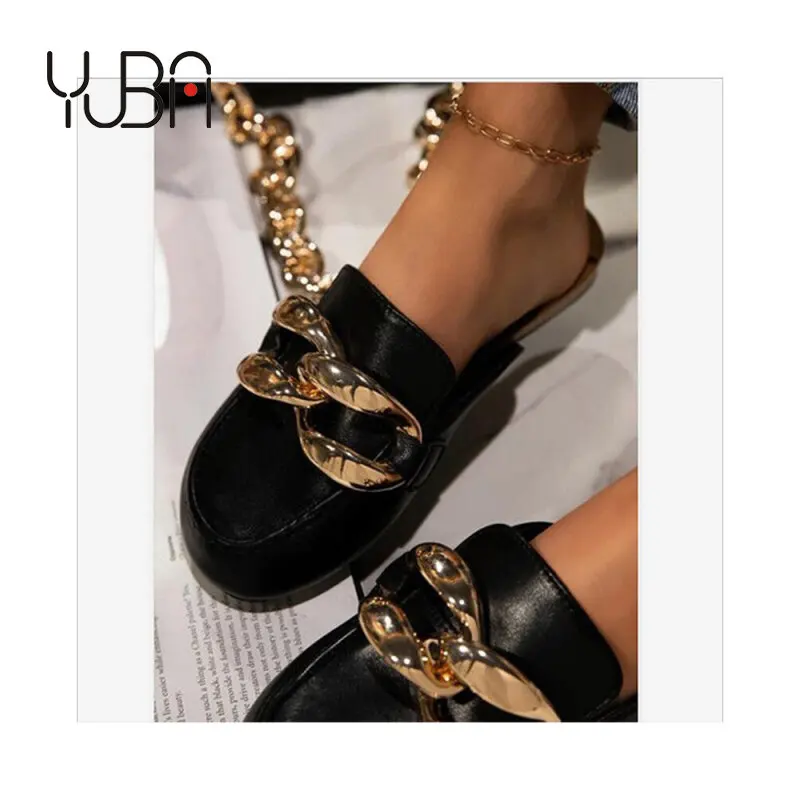 High quality half slippers wholesale flat bottom metal chain casual sandals for women and ladies beach shoes, Customizable
High quality half slippers wholesale flat bottom metal chain casual sandals for women and ladies beach shoes, Customizable