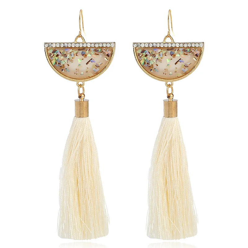 Fashion Jewelry Classic Rhinestone Glass Crystal Fan Semi Circle Pendant Earrings Colorful Long Silk Thread Tassel Drop Earrings
Fashion Jewelry Classic Rhinestone Glass Crystal Fan Semi Circle Pendant Earrings Colorful Long Silk Thread Tassel Drop Earrings