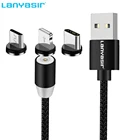 Lanyasir 2.4A 3 in 1 LED Charging USB Data Cable Nylon Braided 1M 360 Degree Charging Cable for Micro/IOS/TYPE C