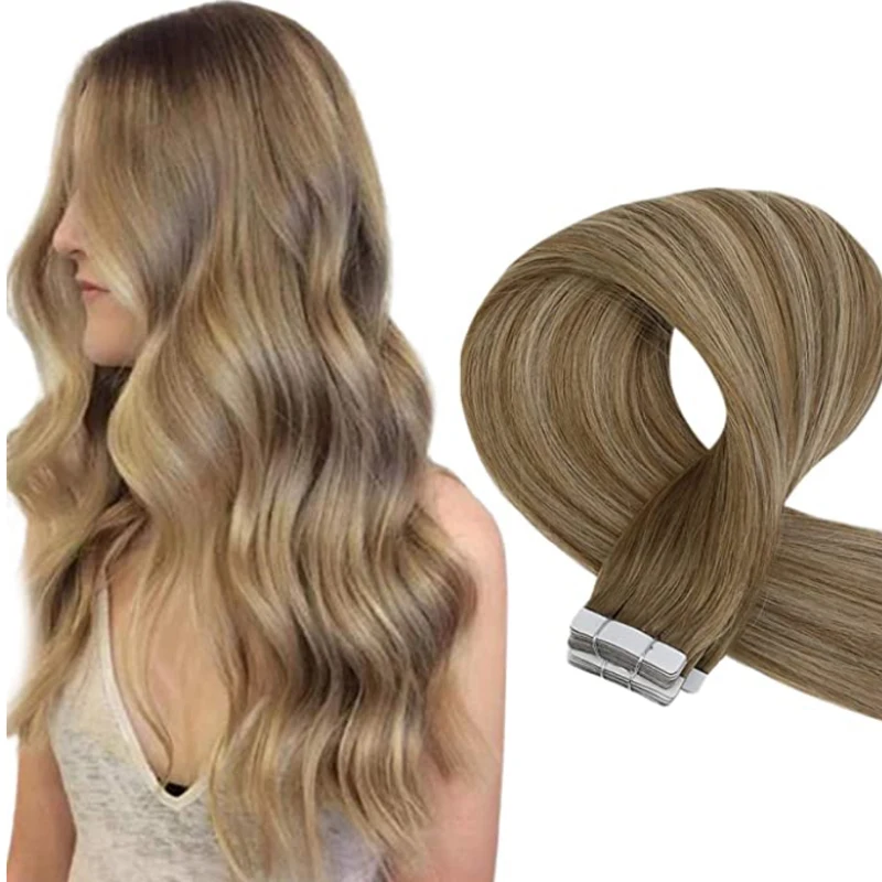 European 100% 12a blonde color double drawn natural remy human hair extentions tape in hair extensions, Light color. dark color 
European 100% 12a blonde color double drawn natural remy human hair extentions tape in hair extensions, Light color. dark color