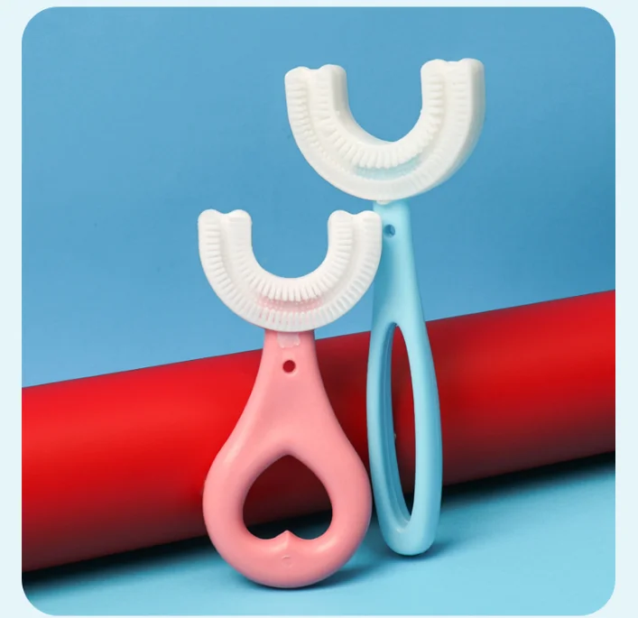 

Silicone Toothbrush 360 Degree U-shaped Kids Brush Teeth U-type manual mouth brush artifact for children, Pink ,blue