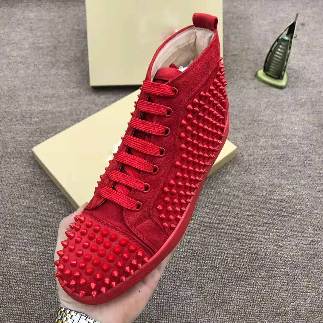 High Quality Chris Red Bottom Shoes Men Rivets Casual High Top Flat Loafers, 4 colors
High Quality Chris Red Bottom Shoes Men Rivets Casual High Top Flat Loafers, 4 colors