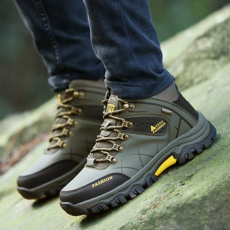 Genuine Leather Mountain Climbing Anti-slip Trekking Ankle Boot For Men Black S219-2189 13 PRISTINE