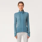 Womens Long Sleeves Full Zip Running Track Jacket Warmer Workout Coat Slim Sportswear Yoga Jacket Fitness Sweatshirt