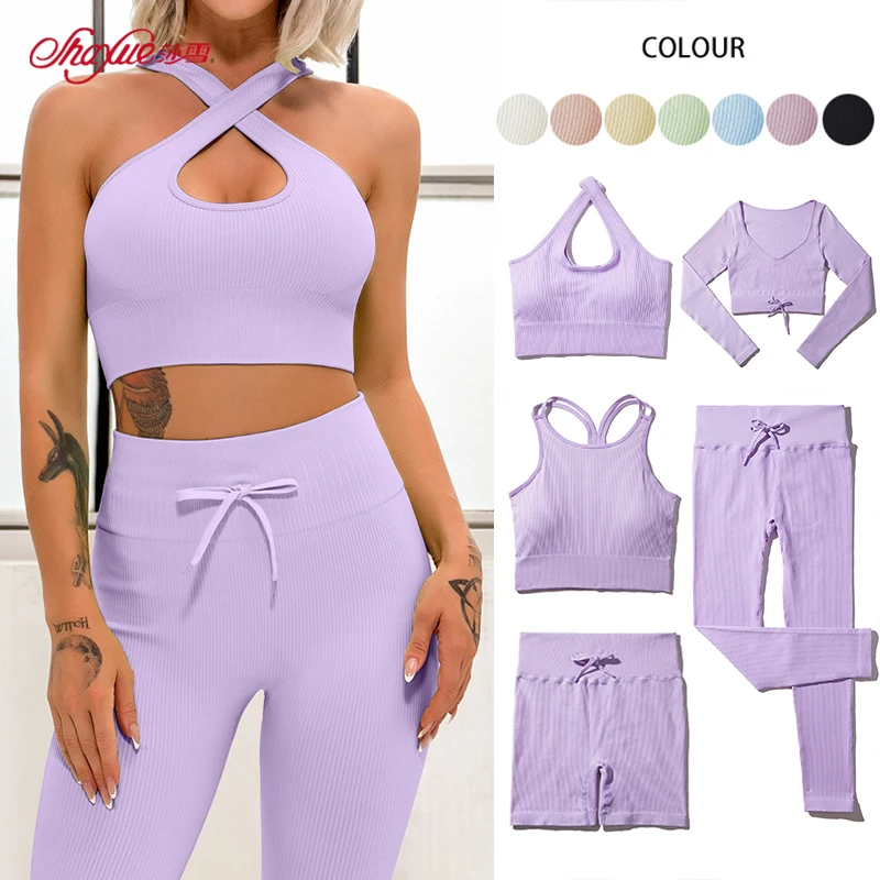 New Ribbed Seamless Sport Set High Quality Drawstring Seamless Yoga Set Fitness Gym 5 Piece Sport Set For Women
New Ribbed Seamless Sport Set High Quality Drawstring Seamless Yoga Set Fitness Gym 5 Piece Sport Set For Women