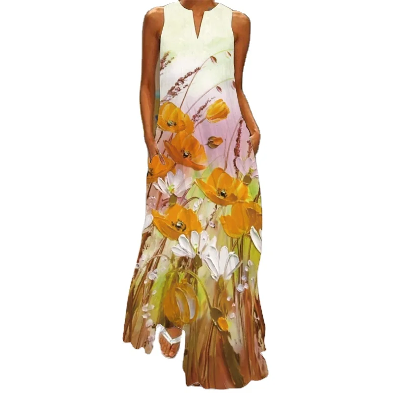Floral Print Loose Dress Fashion V Neck Women Beach Long Dress With Bohemian Long Dresses Slip
Floral Print Loose Dress Fashion V Neck Women Beach Long Dress With Bohemian Long Dresses Slip