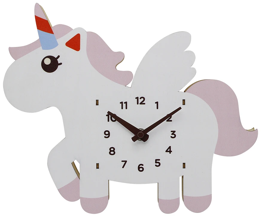 Customized cute unicorn shape cartoon kids clock children's room decorative Pendulum wooden wall clock, Customized color
Customized cute unicorn shape cartoon kids clock children's room decorative Pendulum wooden wall clock, Customized color