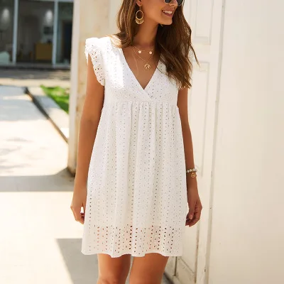Solid Hollow Out Short Dress Women 2021 New Sexy V Neck Butterfly Sleeve Hollow Lace Dress Oversize Loose Summer Ladies Dresses
Solid Hollow Out Short Dress Women 2021 New Sexy V Neck Butterfly Sleeve Hollow Lace Dress Oversize Loose Summer Ladies Dresses